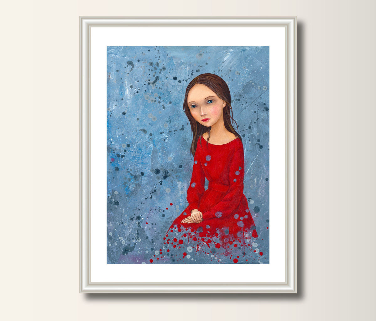 Poster Mädchen im roten Kleid  Print von Original Acryl Bild Kunstposter