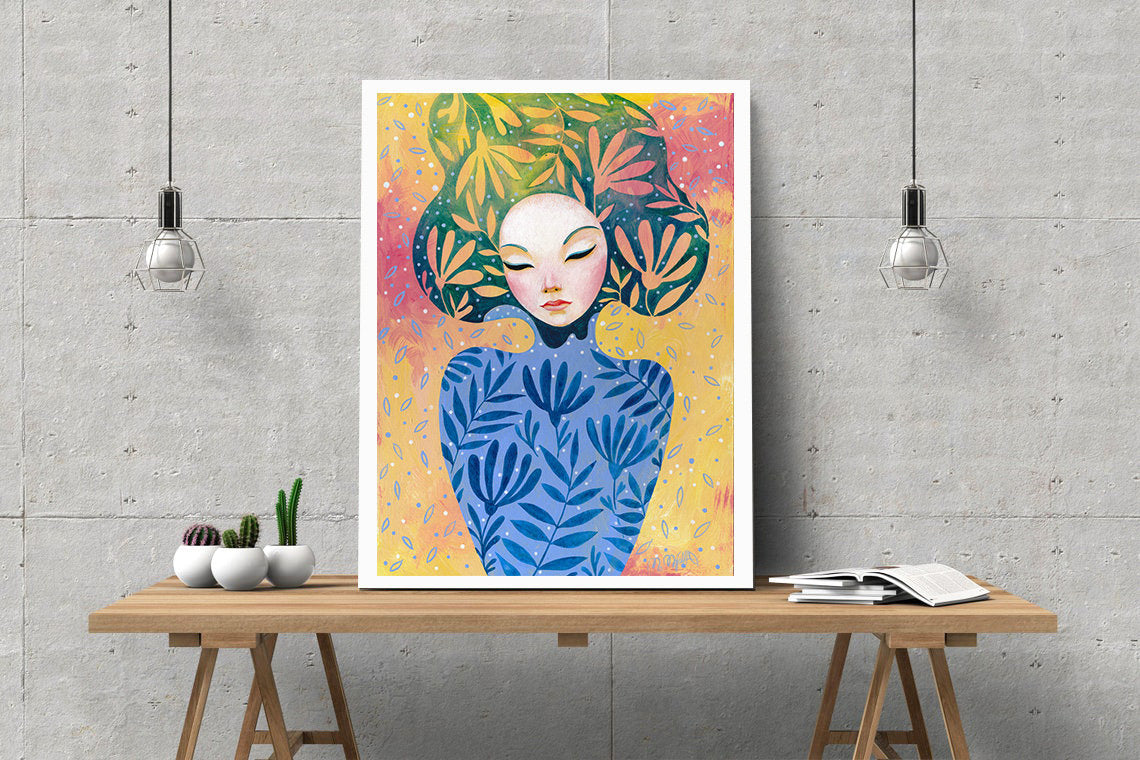 Portrait Art Print Herbst. Mädchen und Blumen