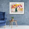 Kunst Druck  Print von Original Acryl Bild A4 Kunstposter Malerei Rita Wolff, Tulpen Frau im Blumenfeld