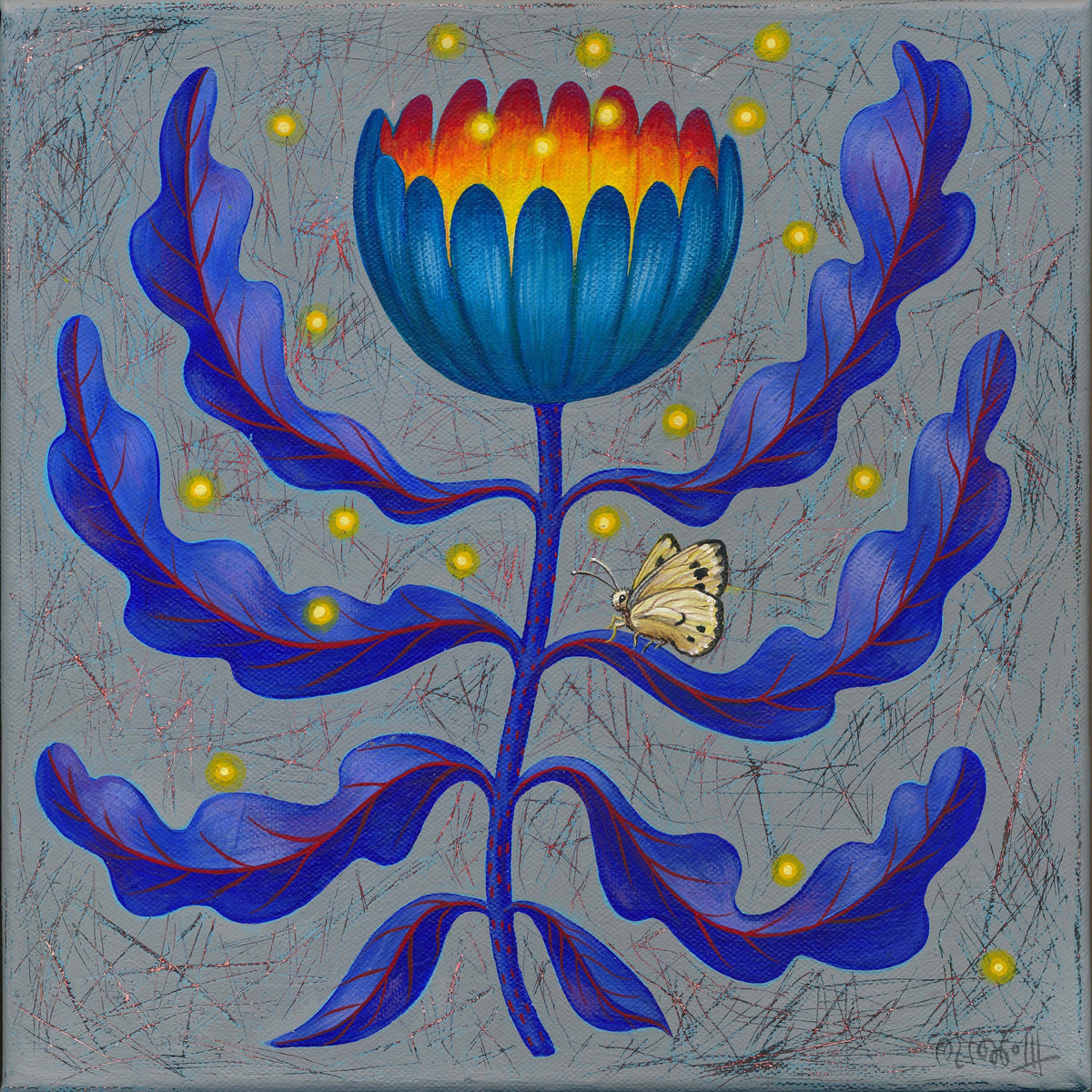 Blume leuchtend  Original  Acryl Malerei auf Leinwand Gemälde 30x 30cm, feine Art Malerei