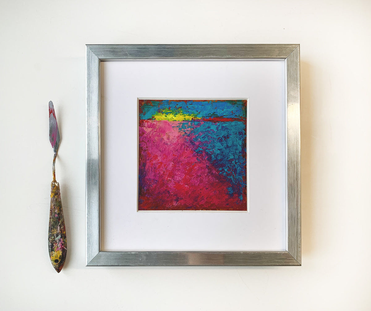 Original Small Acrylic Abstract Landscape Painting, 5x5 inch