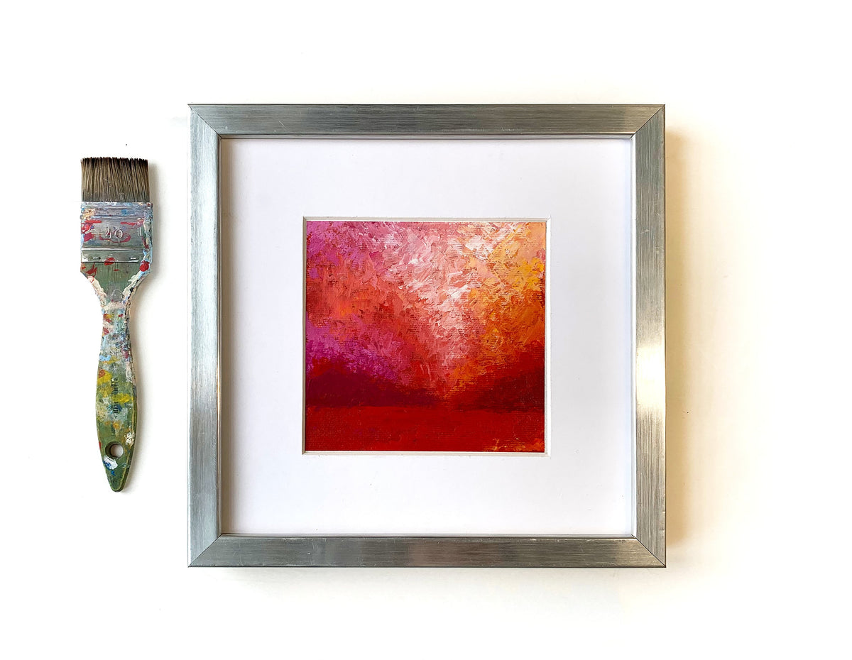 Original Small Acrylic Abstract Landscape Painting, 5x5 inch Canvas Art