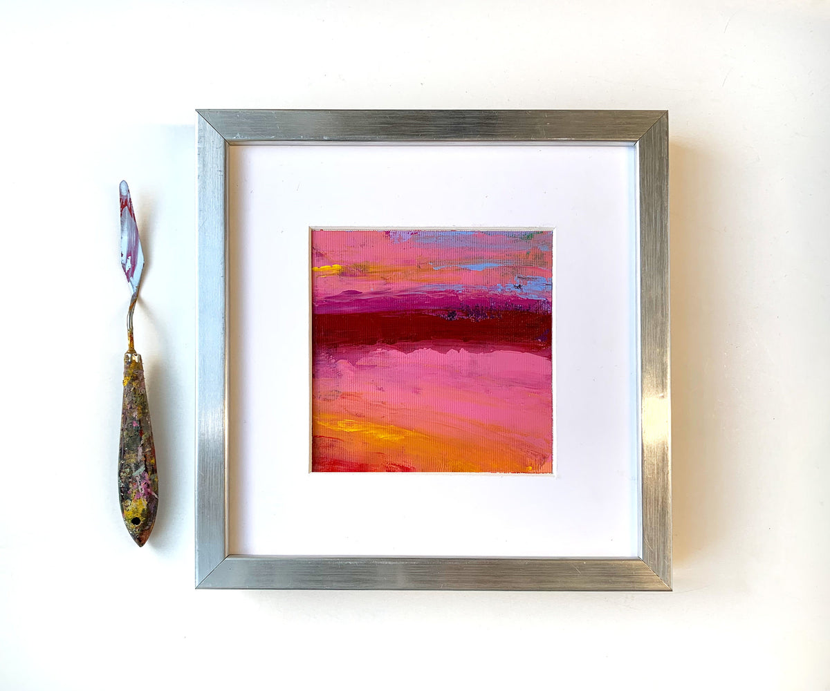 Small Abstract Landscape Acrylic Painting on Canvas (5.1x5.1 inch) 13х 13 cm