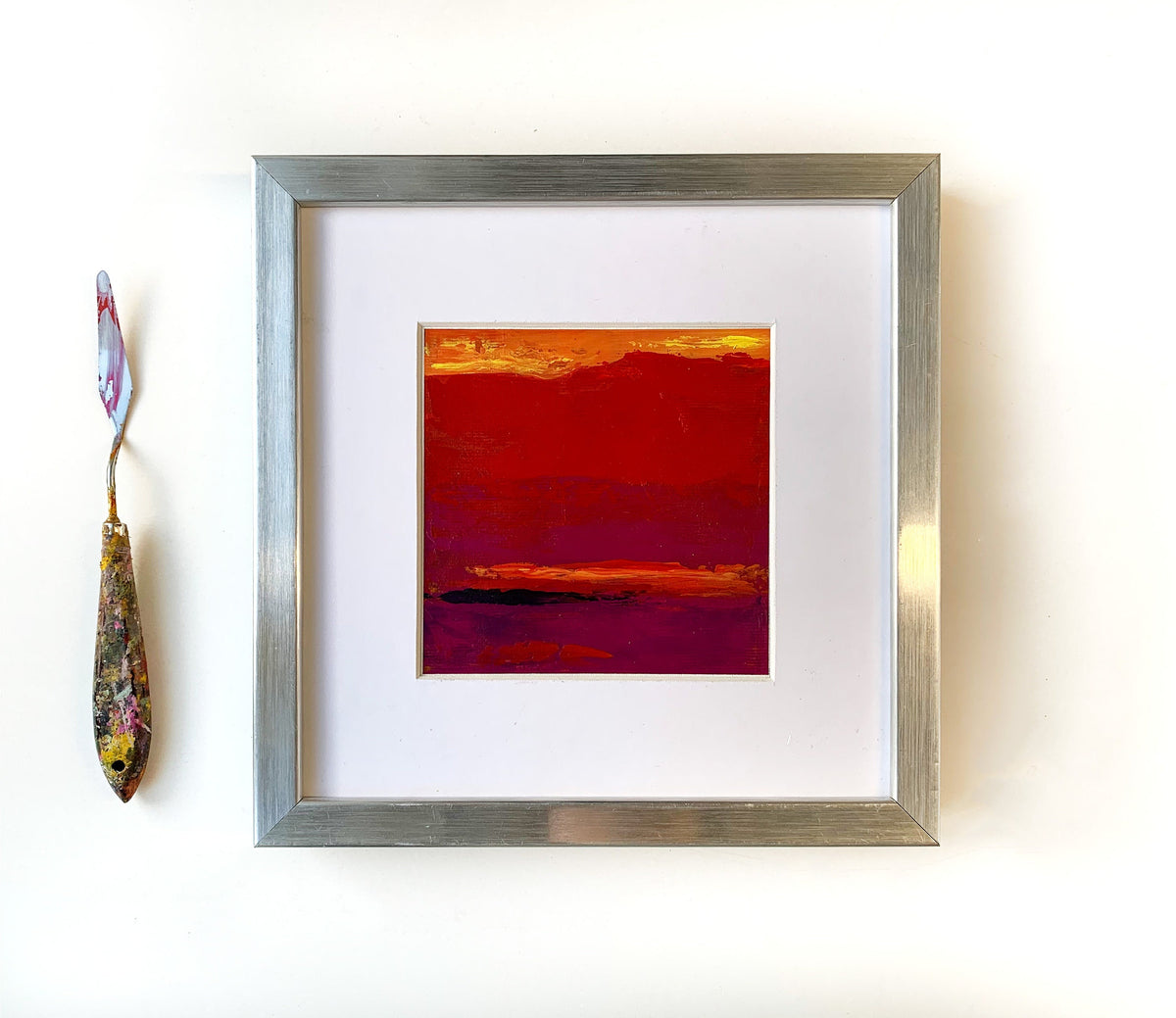 Small Abstract Landscape, Original Acrylic Painting on Canvas, 13x13cm