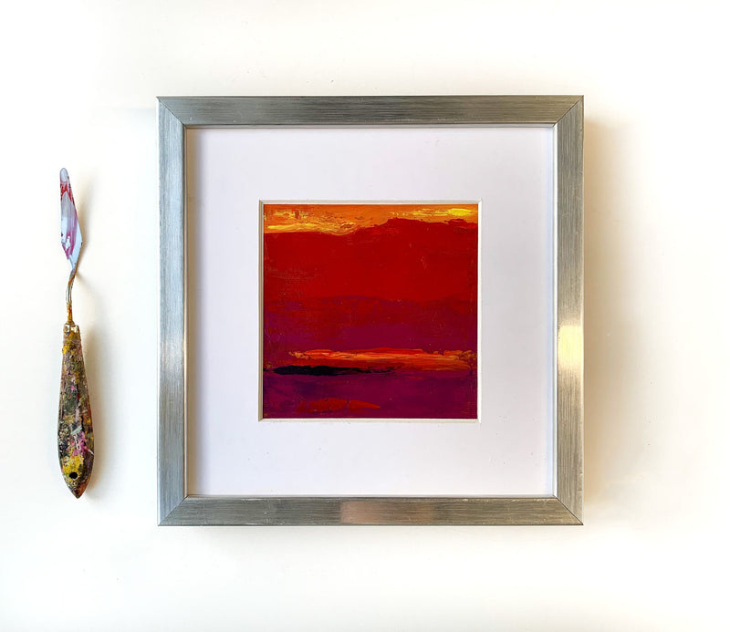 Small Abstract Landscape, Original Acrylic Painting on Canvas, 13x13cm