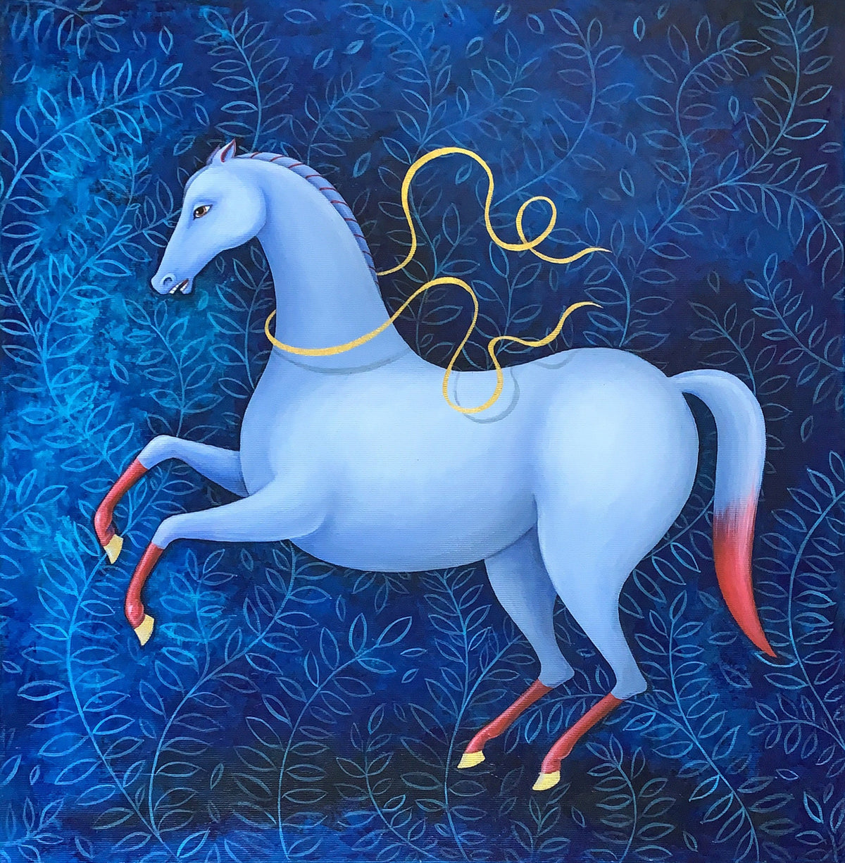 Blaues Pferd Print  Kunst Druck, Print von Original Acrylbild