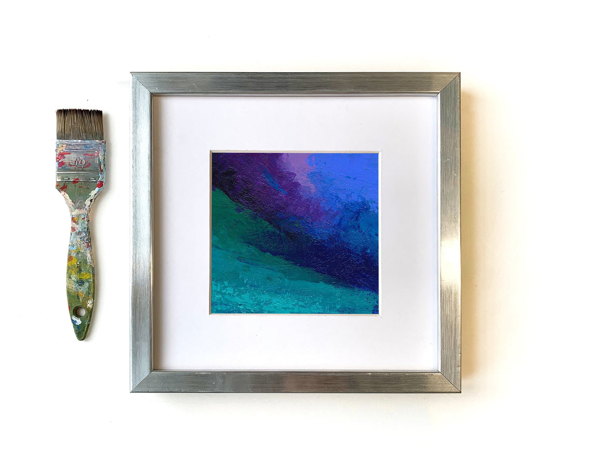 Blue Wave Acrylic Painting on Canvas, Small Abstract Seascape Art (5x5 inch)