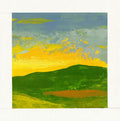 Small Abstract Landscape Painting, Acrylic on Canvas 13x13cm in a passe-partout