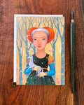 Postkarte, Grußkarte, Mädchen mit Einhorn A6 Kunstkarte, kleine Print