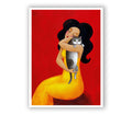 Katzendruck, Katzengemälde, Frauenportrait, Frauenkatzendruck, Frau mit Katze Print Modernes Katzenliebhaber Poster