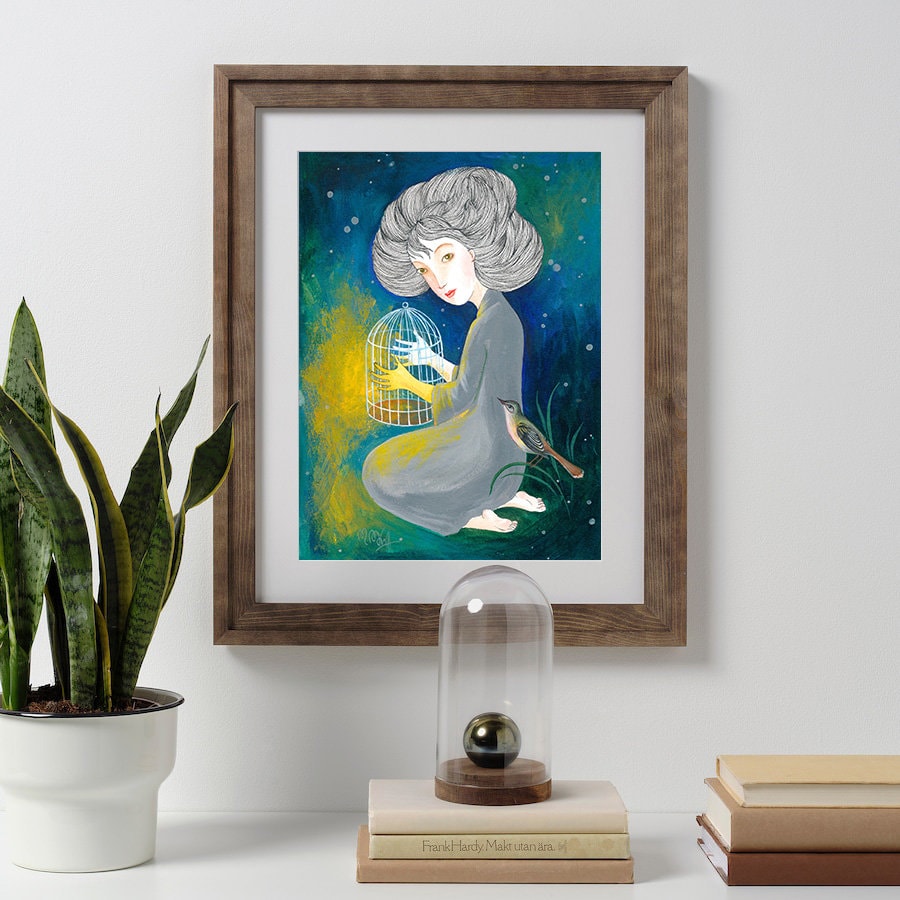 Druck Nachtigall  Art Print  Print von Original Acrylbild Kunstposter