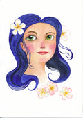 Original Malerei Mädchen Porträt mit blauem Haar Aquarell Acryl Illustration von Margarita Wolff