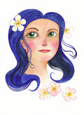Original Malerei Mädchen Porträt mit blauem Haar Aquarell Acryl Illustration von Margarita Wolff