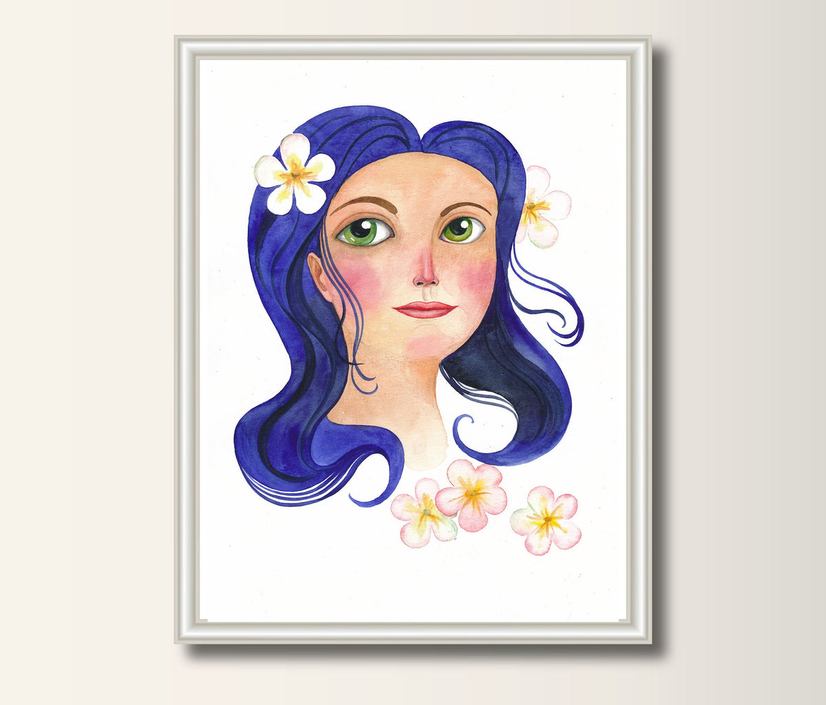 Original Malerei Mädchen Porträt mit blauem Haar Aquarell Acryl Illustration von Margarita Wolff