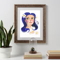 Original Malerei Mädchen Porträt mit blauem Haar Aquarell Acryl Illustration von Margarita Wolff