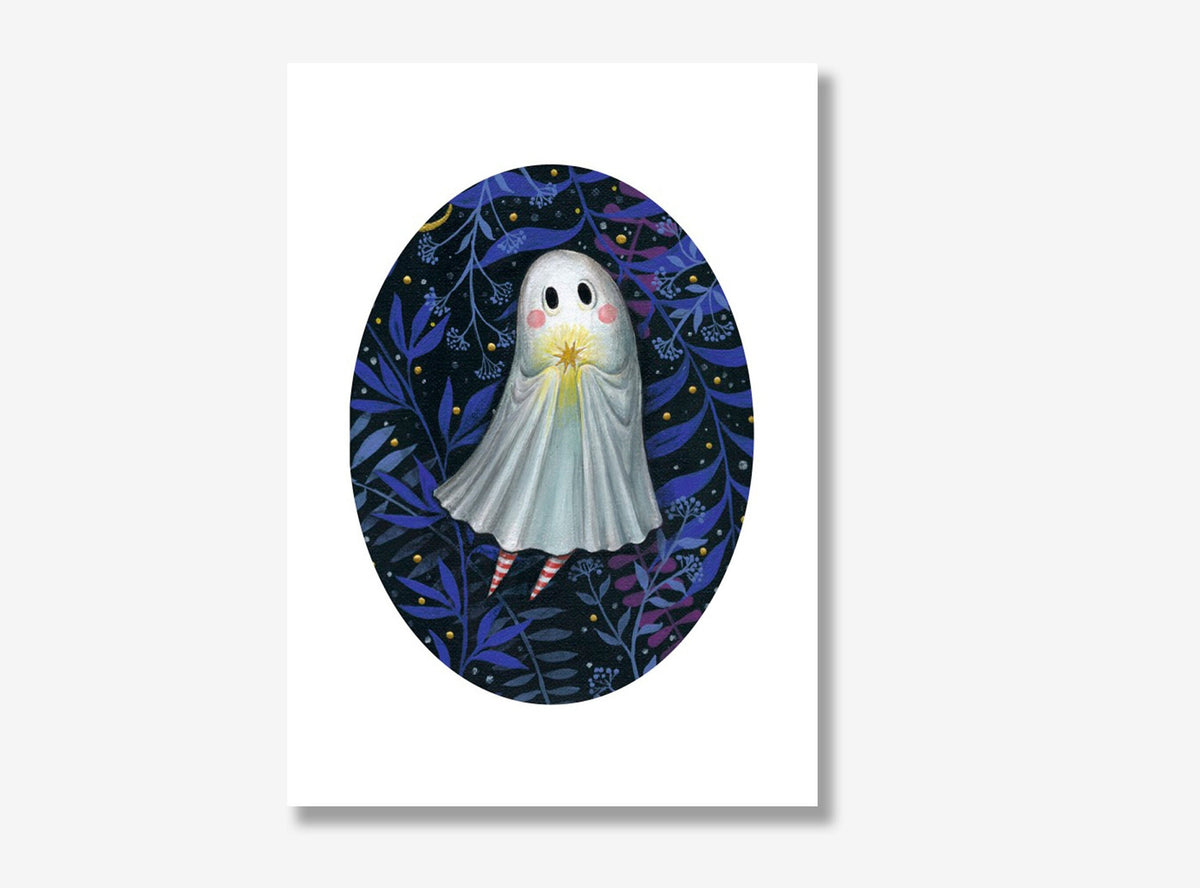 Geist Print A4 Kunst Druck - Halloween Ghost Art - Gruselige Wanddekoration - Gruselige süße Kunst - Pop Surrealismus Kunst