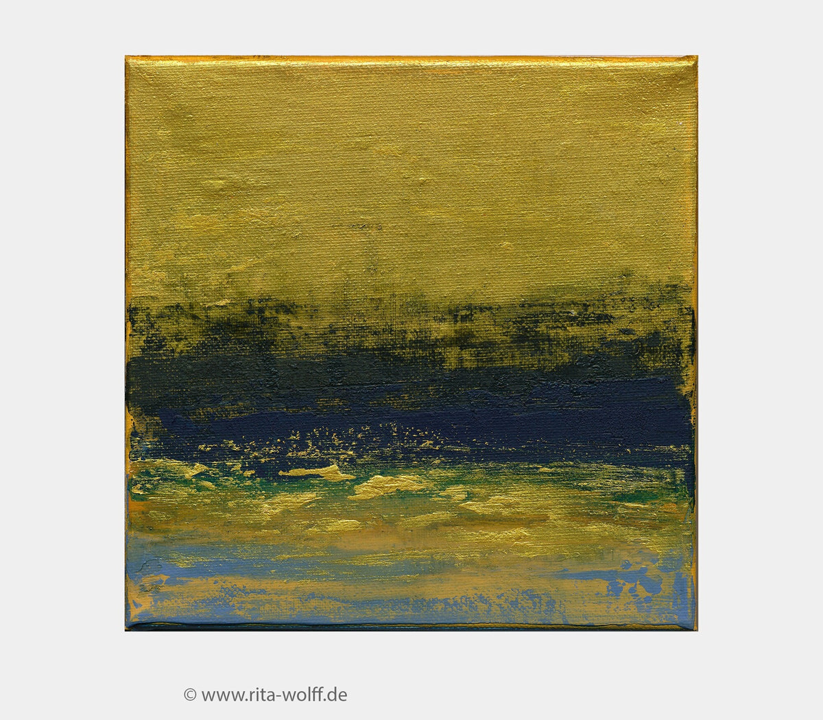 Small Gold Indigo Abstract Painting, Modern Landscape Wall Art