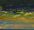 Small Gold Indigo Abstract Painting, Modern Landscape Wall Art