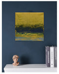 Small Gold Indigo Abstract Painting, Modern Landscape Wall Art