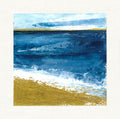 Gold Indigo Beach Painting, Small Abstract Landscape, 5x5 Original Art
