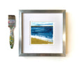 Gold Indigo Beach Painting, Small Abstract Landscape, 5x5 Original Art