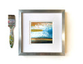 Original Gold Indigo Abstract Landscape Painting, Small Acrylic Art (5.1”)