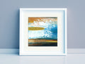 Original Gold Indigo Abstract Landscape Painting, Small Acrylic Art (5.1”)