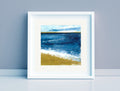 Gold Indigo Beach Painting, Small Abstract Landscape, 5x5 Original Art