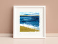 Gold Indigo Beach Painting, Small Abstract Landscape, 5x5 Original Art