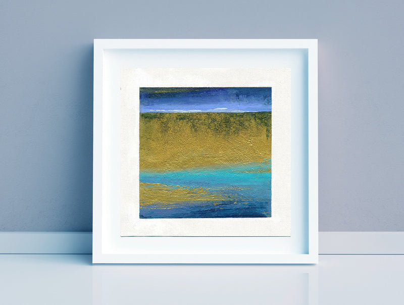 Original Small Abstract Landscape Acrylic Painting, 13x13cm in a passe-partout