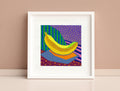 Banana Painting, Original Acrylic Still Life, Small Colorful Art (5.1")