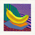 Banana Painting, Original Acrylic Still Life, Small Colorful Art (5.1")