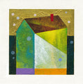 Small House Acrylic Painting on Canvas, Abstract Landscape (5.1" x 5.1")