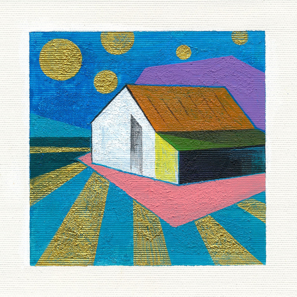 Small House Painting, Original Abstract Acrylic on Canvas (13x13 cm)