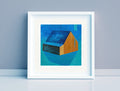 Small House Acrylic Painting on Canvas: Abstract Landscape Art (13x13cm)