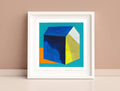 Small House Acrylic Painting, Abstract Landscape, Original Art (5.1" x 5.1") 13х 13 cm