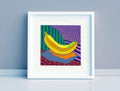 Banana Painting, Original Acrylic Still Life, Small Colorful Art (5.1")