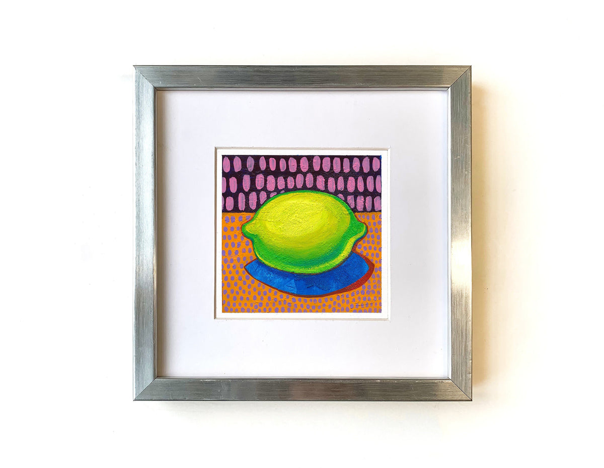 Small Lemon Painting, Original Acrylic Still Life, 5.1" x 5.1"