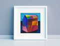 Original Abstract House Painting on Canvas, Small Acrylic Landscape (5.1”)