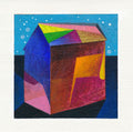 Original Abstract House Painting on Canvas, Small Acrylic Landscape (5.1”)