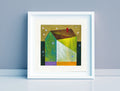 Small House Acrylic Painting on Canvas, Abstract Landscape (5.1" x 5.1")