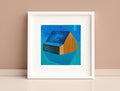 Small House Acrylic Painting on Canvas: Abstract Landscape Art (13x13cm)