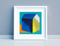 Small House Acrylic Painting, Abstract Landscape, Original Art (5.1" x 5.1") 13х 13 cm