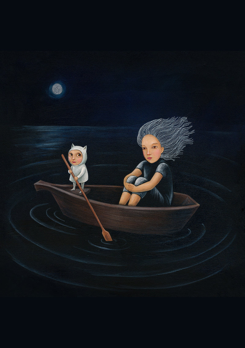 Kunstdruck Mädchen im Boot  Druck Illustration Kunst, Art Print
