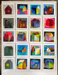 Original Abstract House Painting on Canvas, Small Acrylic Landscape (5.1”)