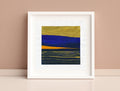 Gold Indigo Abstract Landscape Painting, Small Acrylic Art (5x5 inch)
