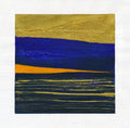 Gold Indigo Abstract Landscape Painting, Small Acrylic Art (5x5 inch)