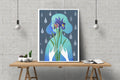 Iris Original Acryl Bild Handgemaltes Gemälde 30x40cm.Portrait Mädchen und Blumen