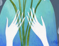 Iris Original Acryl Bild Handgemaltes Gemälde 30x40cm.Portrait Mädchen und Blumen