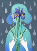 Iris Original Acryl Bild Handgemaltes Gemälde 30x40cm.Portrait Mädchen und Blumen